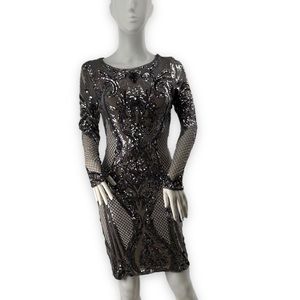 Agua Dresses long sleeve sequined mini bodycon lined dress Bloomingdales Size 4